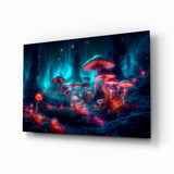 Neon Mushroom Forest Glass Wall Art || Designer Collection.