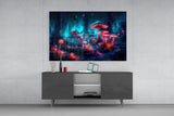 Neon Mushroom Forest Glass Wall Art || Designer Collection.