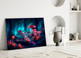 Neon Mushroom Forest Glass Wall Art || Designer Collection.