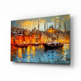Veleros en el puerto dorado de Estambul cuadro de cristal - 72x46 cm