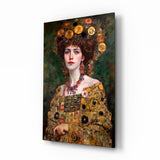 Portrait à la couronne de fleurs façon Klimt tableau en verre - 72x46 cm