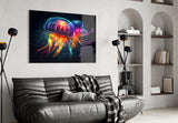 Neon Jellyfish Glass Wall Art || Designer Collection.