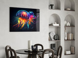 Neon Jellyfish Glass Wall Art || Designer Collection.