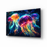 Neon Jellyfish Glass Wall Art || Designer Collection.
