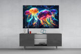 Neon Jellyfish Glass Wall Art || Designer Collection.