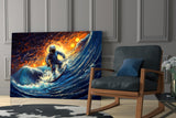Surfing in Space Glass Wall Art || Designer Collection.