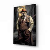 Bulldog In Brown Suit And Fedora Glass Wall Art - 72x46 cm