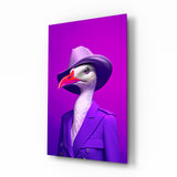 Seagull in Purple Trench Coat Glass Wall Art - 72x46 cm