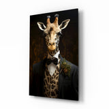 Giraffa in smoking e papillon quadro in vetro - 72x46 cm