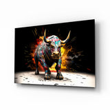 Toro embistiendo con salpicaduras de pintura cuadro de cristal - 72x46 cm