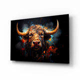 Buffalo Head Paint Splash Glass Wall Art - 72x46 cm