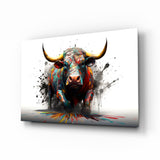 Rainbow Bull White Splash Glass Wall Art - 72x46 cm
