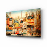 Pariser Stadtleben Glasbild || Designer-Kollektion - 72x46 cm
