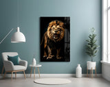 Lion in the Dark Glass Wall Art|| Designer's Collection.