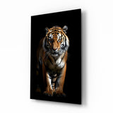 Tiger im Hund Glasbild || Designer-Kollektion - 72x46 cm