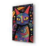 Night Cat Glass Wall Art || Designer Collection