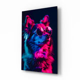 Blue and Pink Fluffy Chihuahua Dog with Glasses Glass Wall Art - 72x46 cm