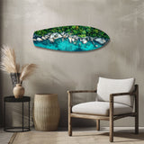 Tropical Lagoon Aerial Beach Glass Wall Art - 90x30 cm