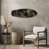 Black and Gold Abstract Waves Glass Wall Art - 90x30 cm