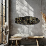 Black and Gold Abstract Waves Glass Wall Art.