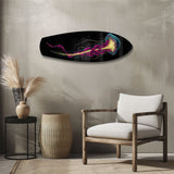 Neon Jellyfish on Black Glass Wall Art - 90x30 cm