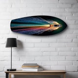 Speedboat Rainbow Light Trails Glass Wall Art.
