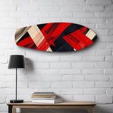 Red Black Geometric Brushstroke Glass Wall Art.