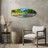 Mountain River Forest Landscape Glass Wall Art.
