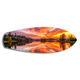 Fiery Lake Sunset Reflection Glass Wall Art