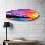 Snowy Mountains Pastel Sunset Glass Wall Art.