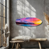 Snowy Mountains Pastel Sunset Glass Wall Art.