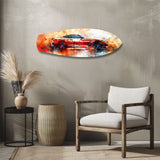 Glasbild oranger Sportwagen in Aquarell - 90x30 cm