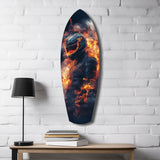 Flaming Helmet Motorcycle Rider Tempered Glass Wall Art.