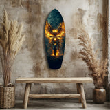 Golden Eagle Wings Motorcycle Fire Glass Wall Art - 90x30 cm