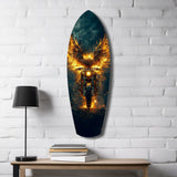 Golden Eagle Wings Motorcycle Fire Glass Wall Art.
