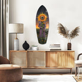 Sunflower-Headed Figure Surreal Glass Wall Art.