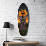 Sunflower-Headed Figure Surreal Glass Wall Art.