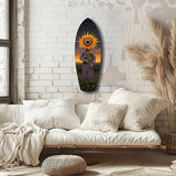 Sunflower-Headed Figure Surreal Glass Wall Art.