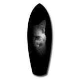 White Cat Half Face Black Background Glass Wall Art.