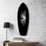 White Cat Half Face Black Background Glass Wall Art.