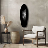 White Cat Half Face Black Background Glass Wall Art.