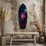 Neon Smoke Woman Portrait Surreal Glass Wall Art - 90x30 cm