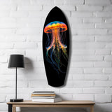 Glowing Orange Jellyfish Ocean Glass Wall Art.