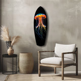 Glowing Orange Jellyfish Ocean Glass Wall Art.