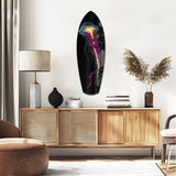 Magenta Teal Jellyfish Bioluminescent Glass Wall Art.
