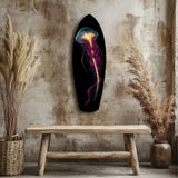 Magenta Teal Jellyfish Bioluminescent Glass Wall Art.