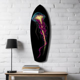 Magenta Teal Jellyfish Bioluminescent Glass Wall Art.