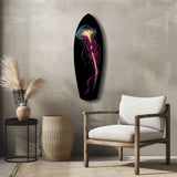 Magenta Teal Jellyfish Bioluminescent Glass Wall Art.