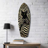 Black Cat Wavy Optical Pattern Glass Wall Art.