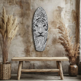 Optical Lion Black White Lines Glass Wall Art.